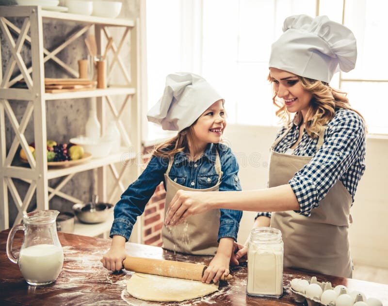 Mother Daughter Matching Aprons Chefs Hat Stock Photo 1780628117