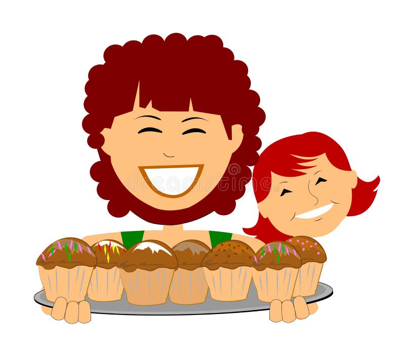 Mother And Daughter Baking Muffins Stock Vector Illustration of eating, family 78734337