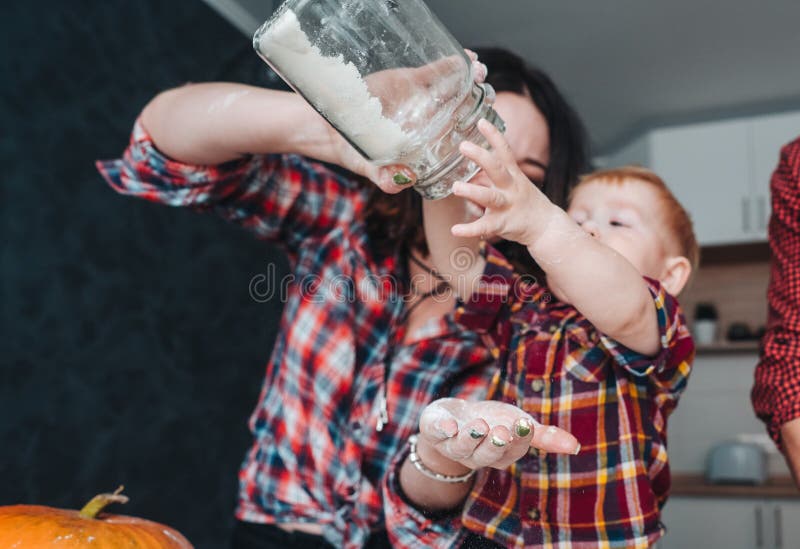 Mom And Little Son In The Kitchen Stock Photo Image Of Holding