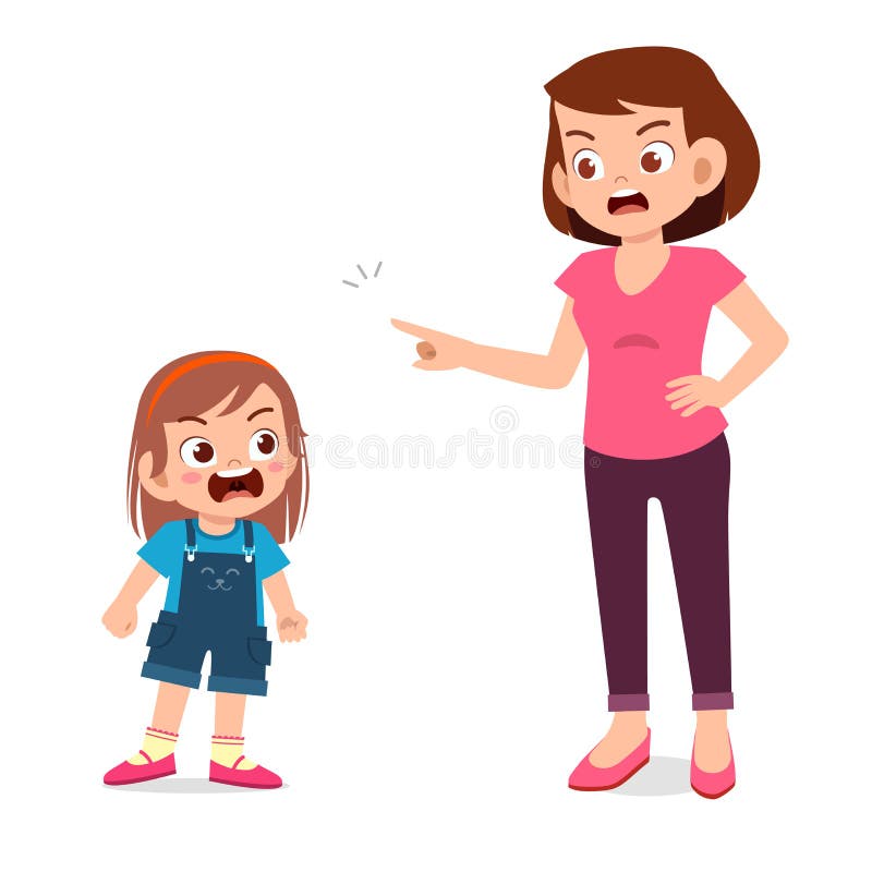 mom try to talk with her angry kid girl