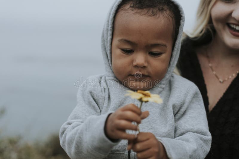 Mom with Young Son at a Beach Stock Im picture