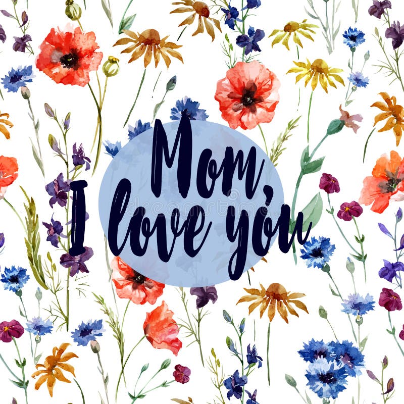 Mom σ' αγαπώ - ευχετήρια κάρτα Σχέδιο watercolor λουλουδιών ελεύθερη απεικόνιση δικαιώματος Mom σ' αγαπώ - ευχετήρια κάρτα Σχέδιο watercolor λουλουδιών ελεύθερη απεικόνιση δικαιώματος
