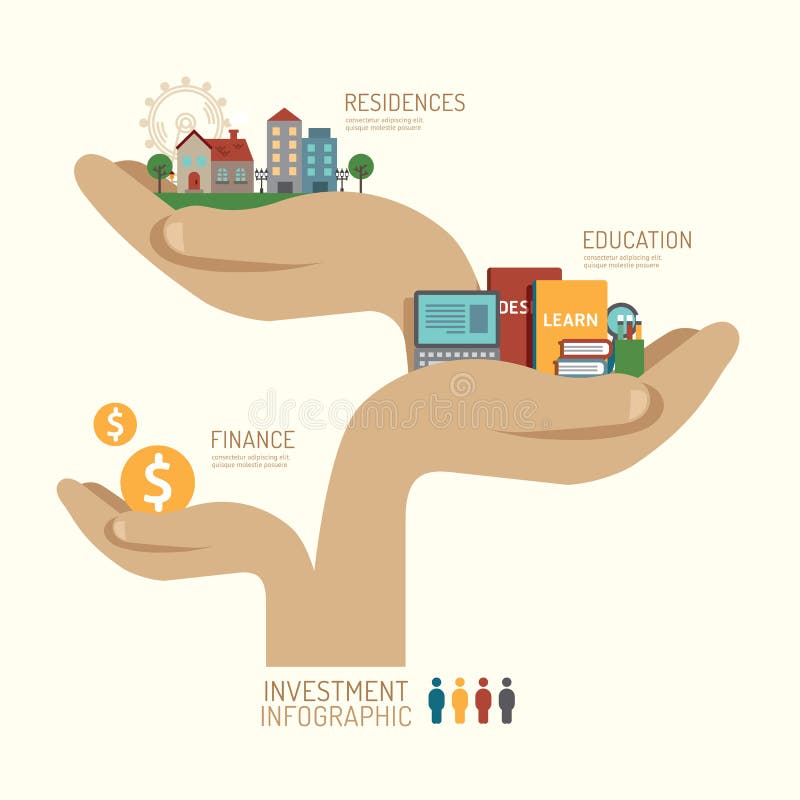 Moment för hand för begrepp för affärsinvestering infographic till lyckat stock illustrationer Moment för hand för begrepp för affärsinvestering infographic till lyckat stock illustrationer