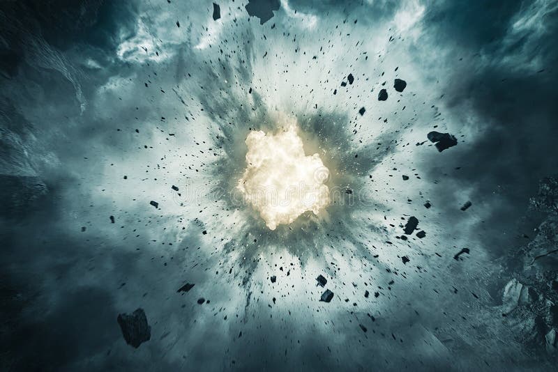 Moment înghețat de explozie atomică cu undă de șoc explozivă stock illustration