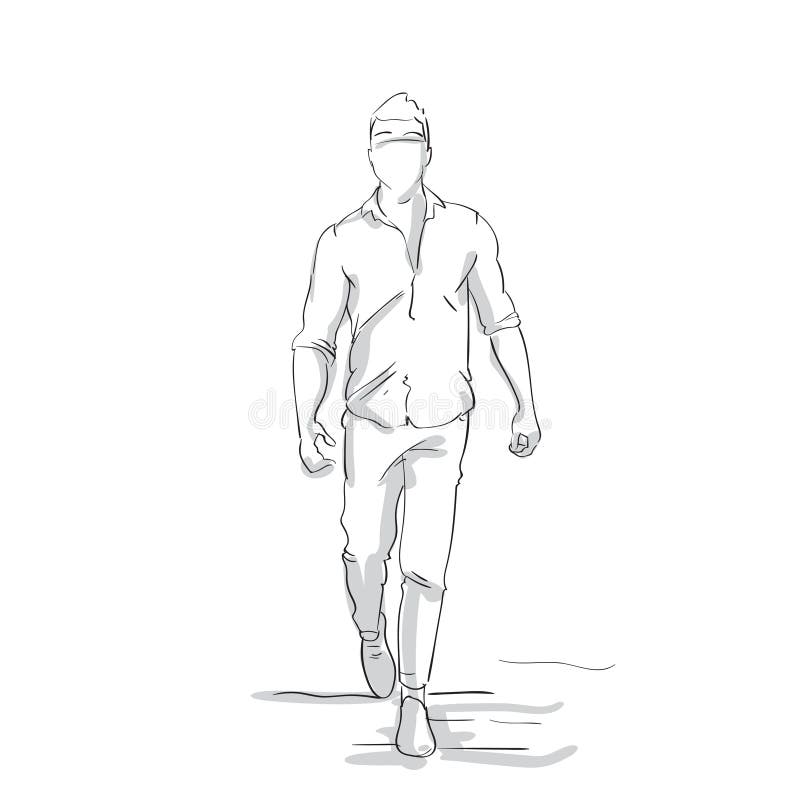 Momentet för danande för konturaffärsmannen skissar framåtriktat affärsmannen Full Length Figure på vit bakgrund royaltyfri illustrationer Momentet för danande för konturaffärsmannen skissar framåtriktat affärsmannen Full Length Figure på vit bakgrund royaltyfri illustrationer