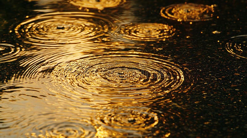 Momentos empapados en la lluvia gotas de lluvia salpicando en un charco sobre un oscuro y dramático fondo ilustración del vector