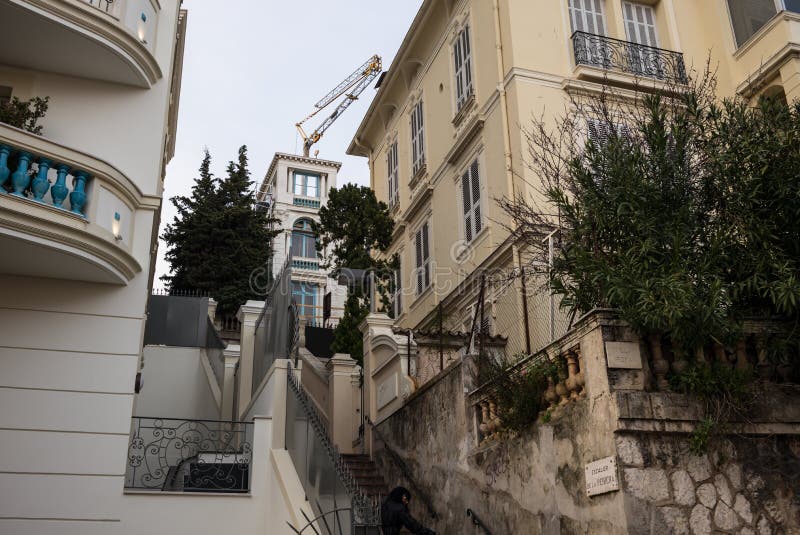 Monaco Apartment Towers and Barge with Crane Stock Photo Image of
