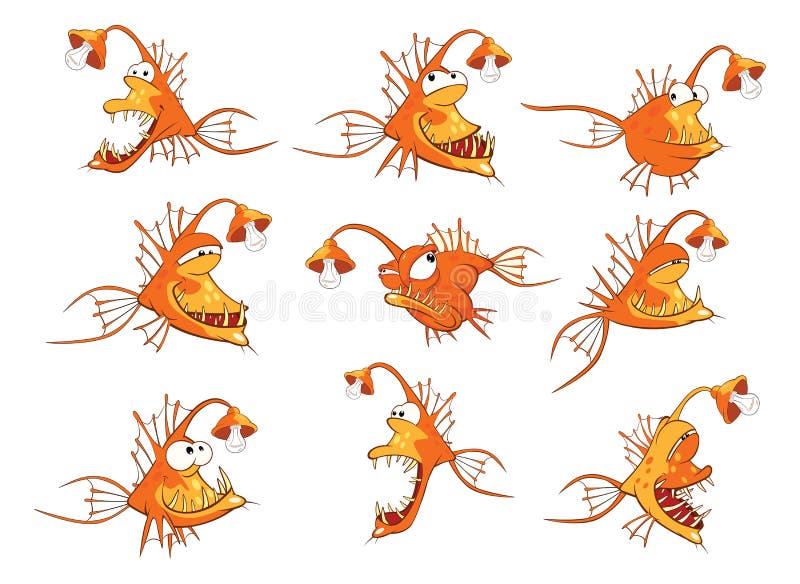 Monaco Fish Set Pesce di acqua profonda Personaggio dei cartoni animati royalty illustrazione gratis Monaco Fish Set Pesce di acqua profonda Personaggio dei cartoni animati royalty illustrazione gratis