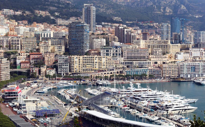 Monaco Grand Prix French riviera, CÃ´te d`Azur, mediterranean coast, Eze, Saint-Tropez, Cannes. Blue water and luxury yachts.