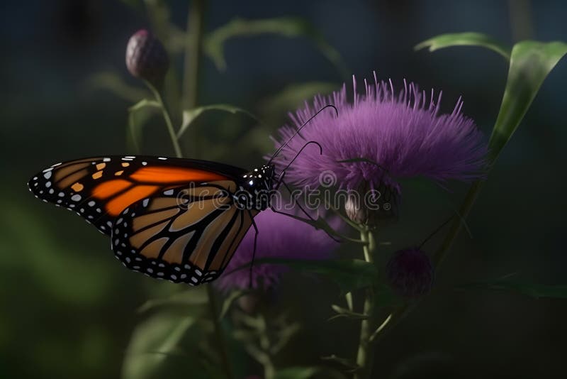 Monarch Butterfly on Flower. Neural Network AI Generated Stock Image