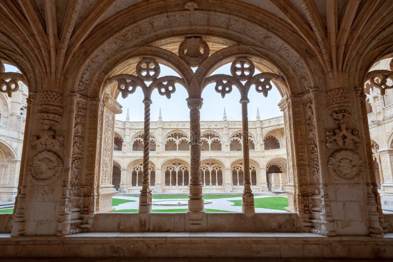 Monastery of Jeronimos arch window with architecture and sculpture details