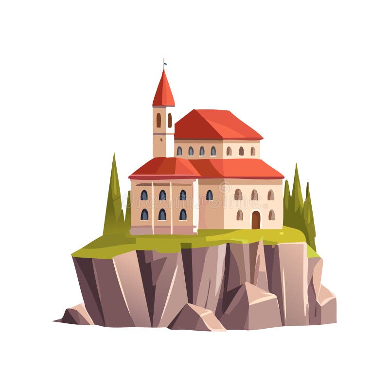 Monastery on Rocky Cliff stock illustration