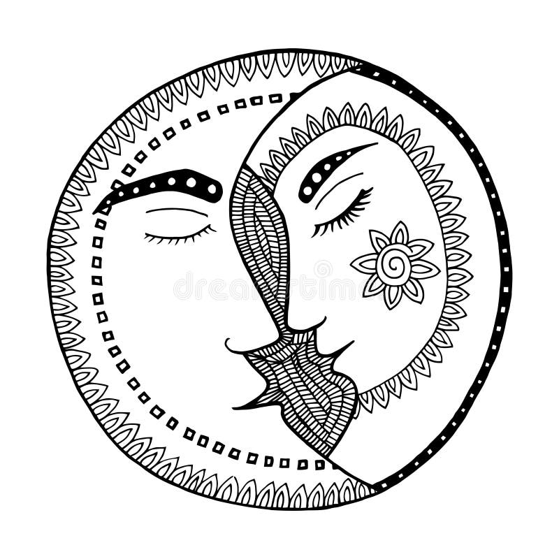 Mond zentangl Vektor Mann und Frau in der Liebe Kuss und Romance stock abbildung Mond zentangl Vektor Mann und Frau in der Liebe Kuss und Romance stock abbildung