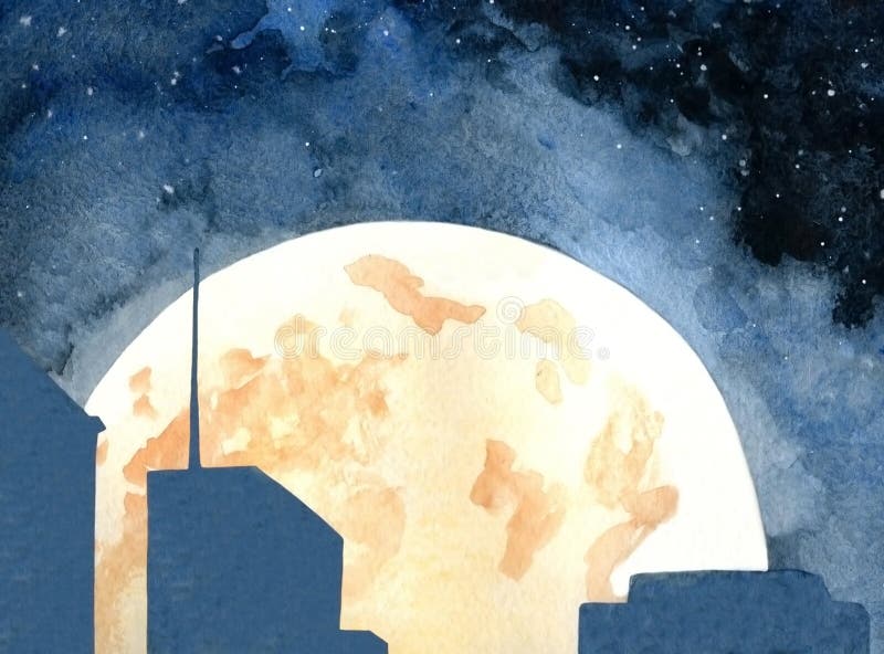 Mond über der Stadt stock abbildung Mond über der Stadt stock abbildung
