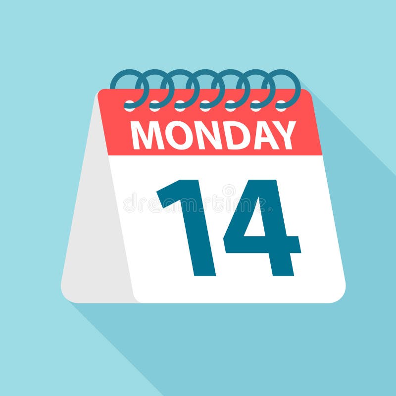 Monday 14 - Calendar Icon. Vector Illustration of Week Day Paper Leaf ...