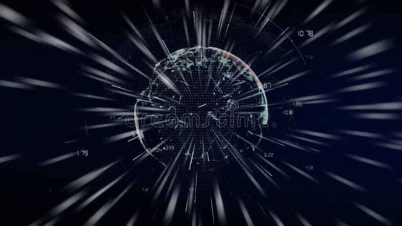 Monde numérique avec points de données et lignes radiales animation de technologie futuriste illustration stock