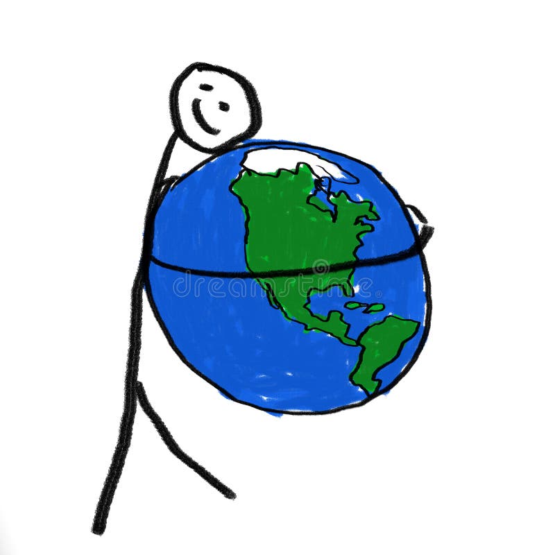 A stick person holding the globe. A stick person holding the globe