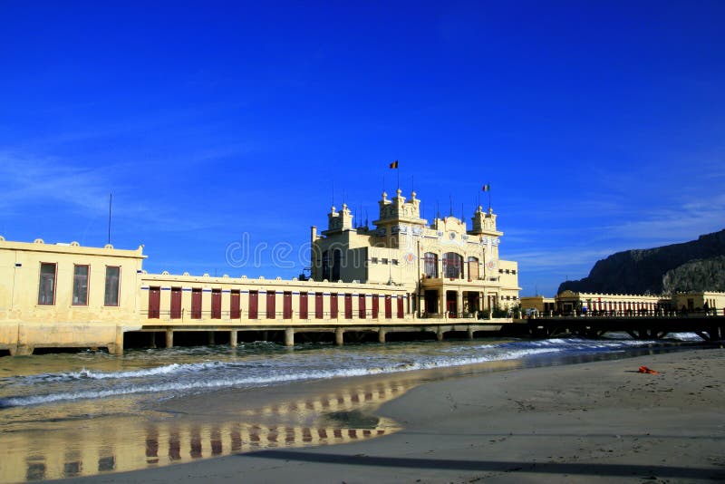 Mondello beach, liberty sea building. Italy