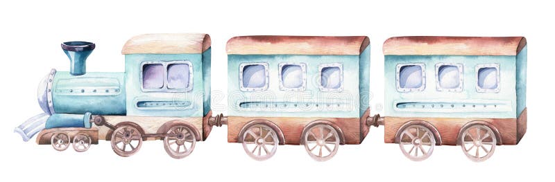 Baby boys world. Cartoon airplane and waggon locomotive watercolor illustration. Child birthday set of plane, air vehicle, transport elements. Baby shower card. Baby boys world. Cartoon airplane and waggon locomotive watercolor illustration. Child birthday set of plane, air vehicle, transport elements. Baby shower card