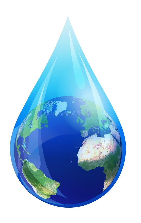 Mondo della goccia di acqua, globo della terra in una gocciolina di acqua