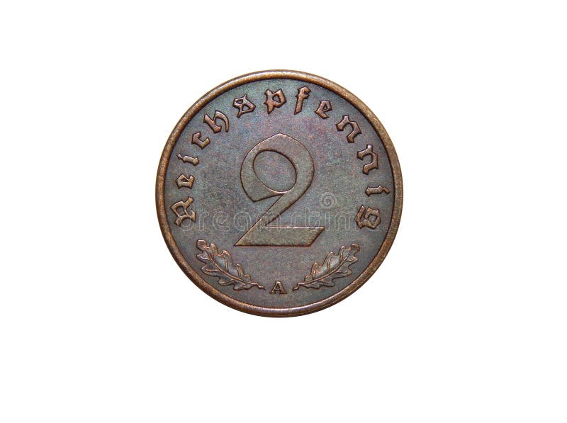 Moneda de 2 céntimos alemania dos reichspfennig 1940. sobre fondo blanco aislado.
