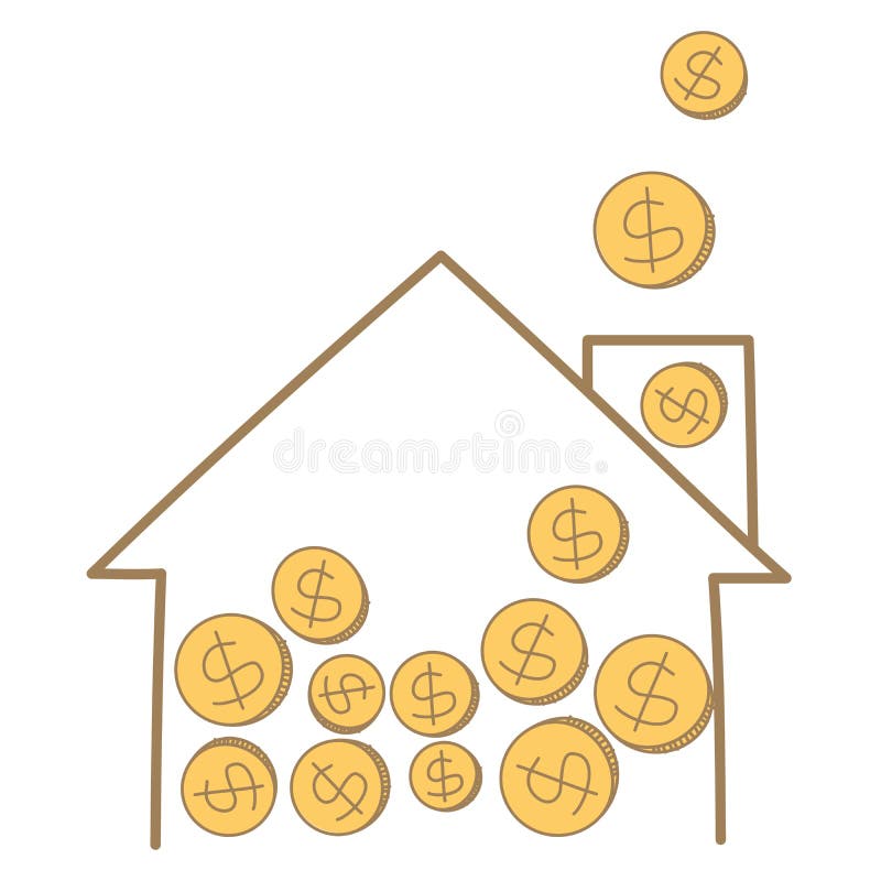 Moneda del dinero que cae en marco de la casa libre illustration Moneda del dinero que cae en marco de la casa libre illustration