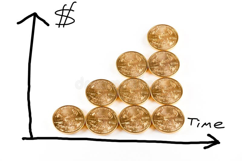 Monedas de oro que forman un gráfico fotografía de archivo libre de regalías Monedas de oro que forman un gráfico fotografía de archivo libre de regalías