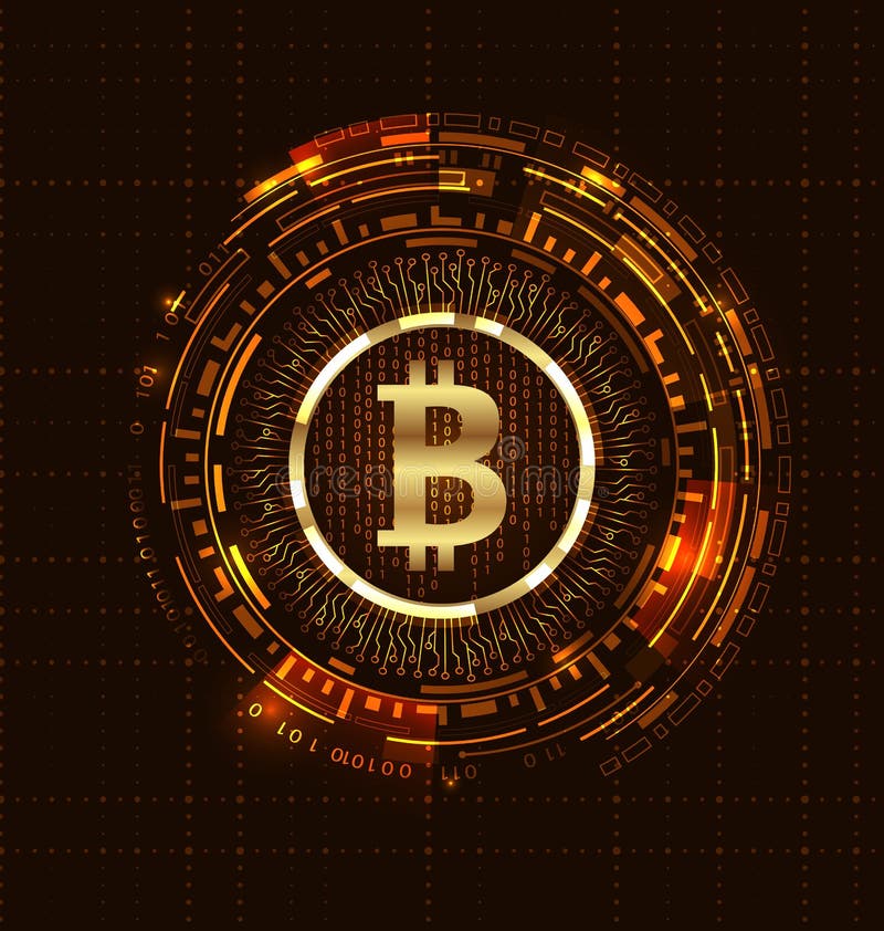 Monedă digitală bitcoin de aur futuristă. bit bitcoin btc vector illustration