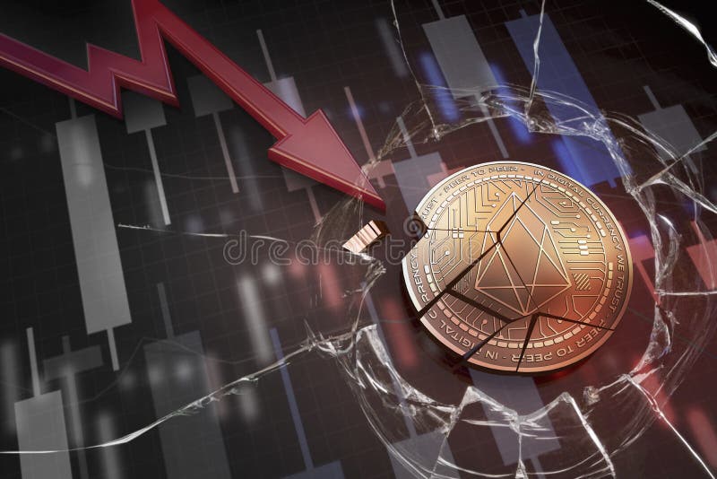 Moneta dorata brillante di cryptocurrency di EOS rotta sulla rappresentazione persa di caduta di deficit 3d del grafico del baiss immagini stock libere da diritti Moneta dorata brillante di cryptocurrency di EOS rotta sulla rappresentazione persa di caduta di deficit 3d del grafico del baiss immagini stock libere da diritti