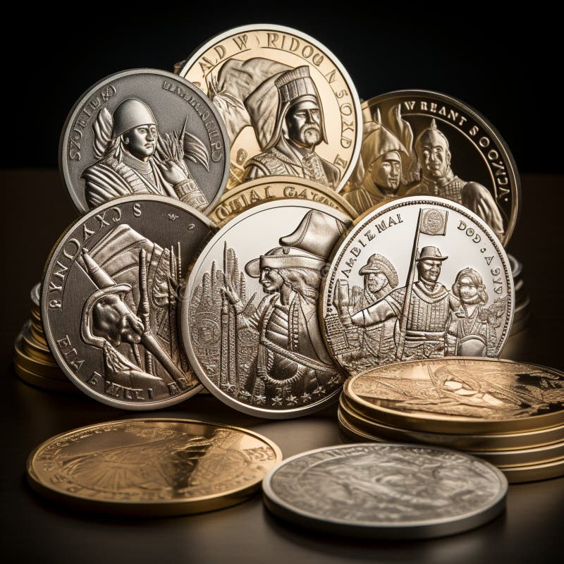 Monete di valore : onorare gli eroi incarnati nelle denominazioni antiche immagini stock libere da diritti