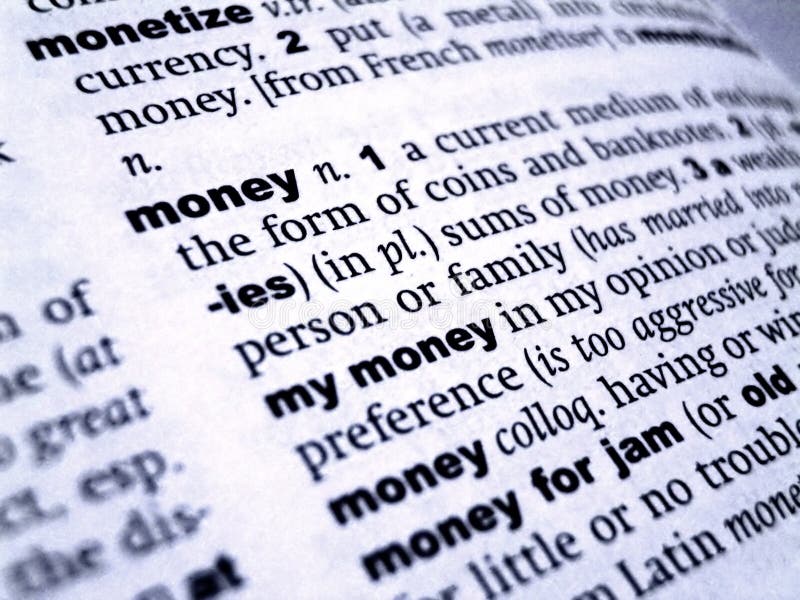 Money Definition with Imposed Background Stock Photo Image of macro