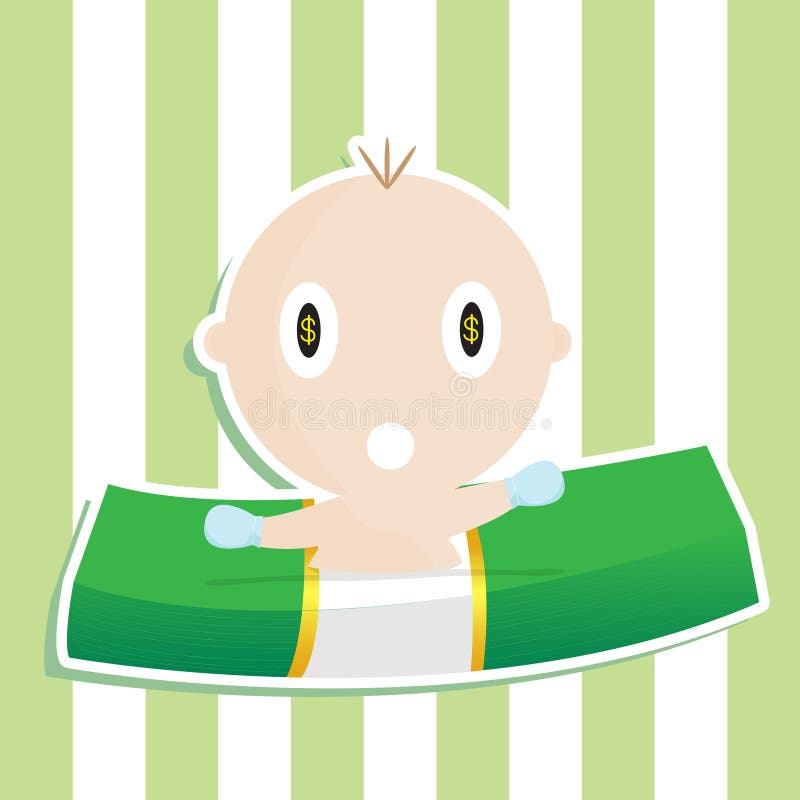 With Money Bag Baby Diaper Character Cartoon Stock Vector