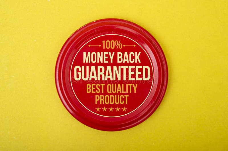 100% money back guaranteed badge with red border.