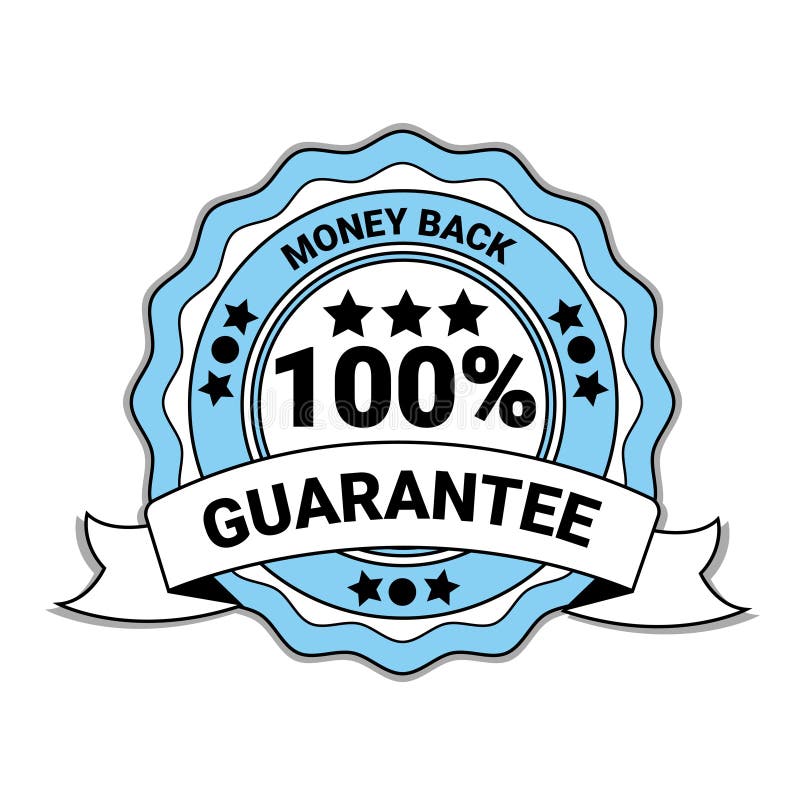 Money Back With 100 Percent Guarantee Emblem Blue Medal With Ribbon Isolated royalty free illustration Money Back With 100 Percent Guarantee Emblem Blue Medal With Ribbon Isolated royalty free illustration