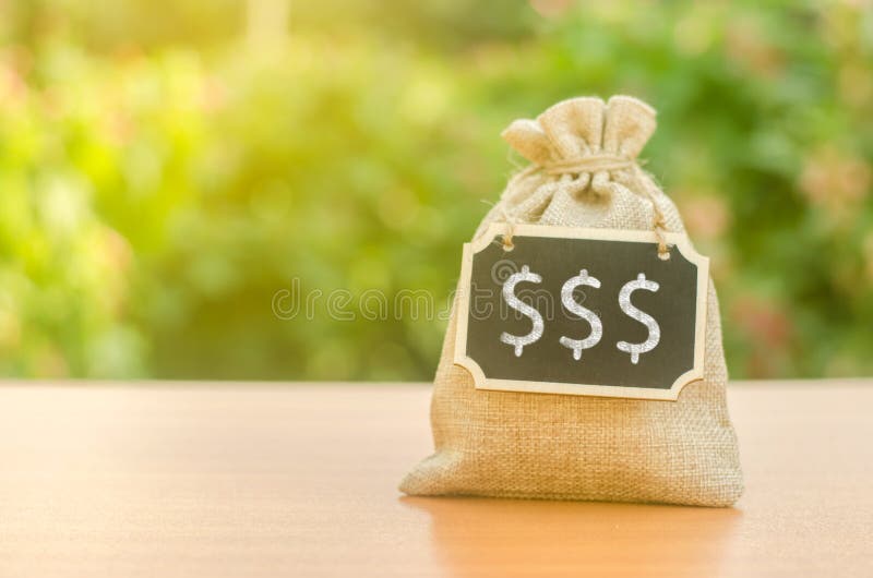 Money bag with a chalkboard and dollar symbols. retirement savings. Deposit. Credit for opening a business. budget. Bank services