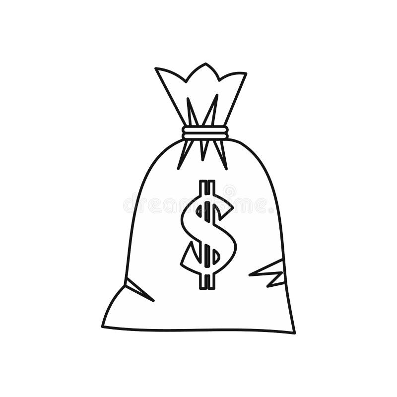 Money Bag with Dollar Sign Icon, Outline Style Stock Vector ...