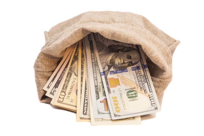 Money bag with dollars stock photo. Image of investment 55836766