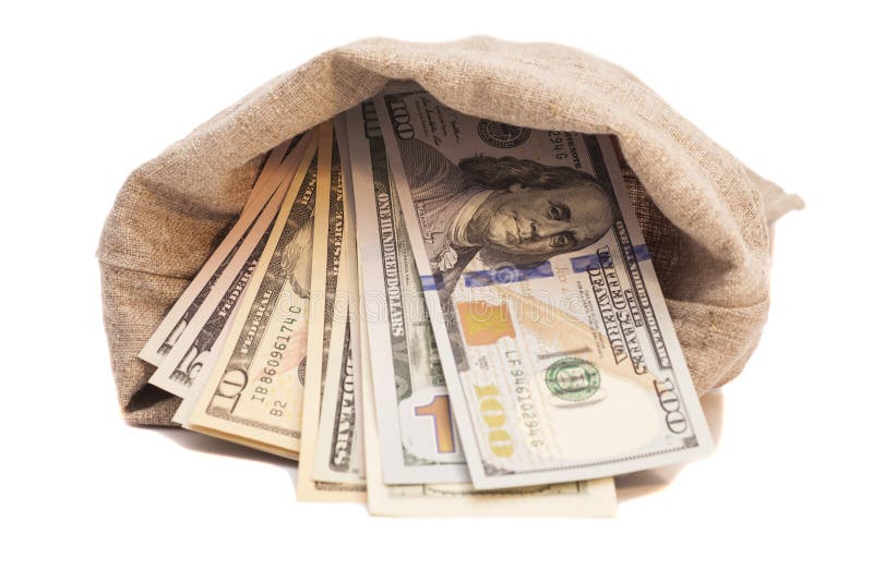 Money bag with dollars royalty free stock photos