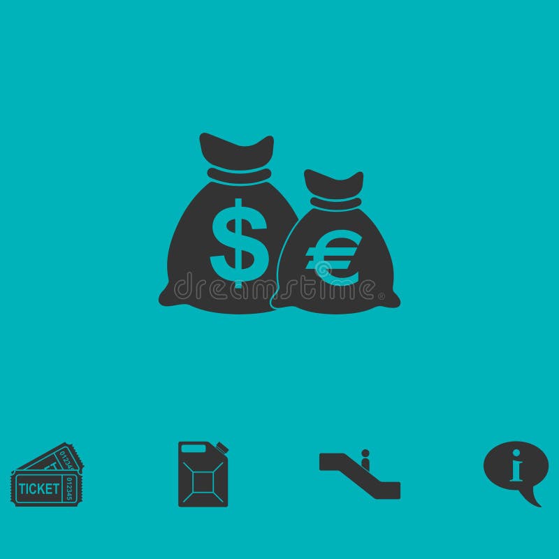 Money Bags with currency symbols icon flat royalty free illustration Money Bags with currency symbols icon flat royalty free illustration