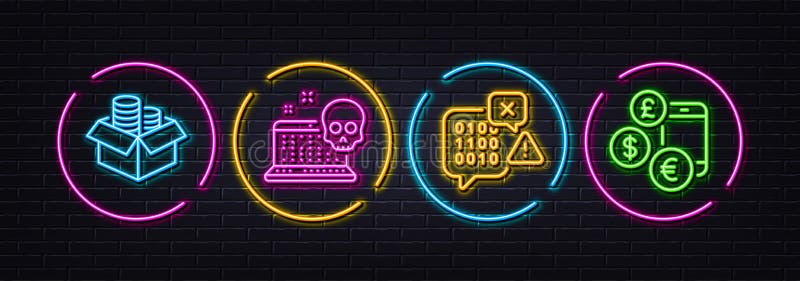 Money Box, Binary Code and Cyber Attack Minimal Line Icons. for 