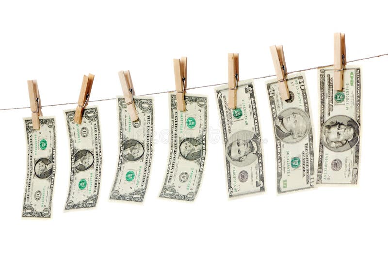 Money on clothes line isolated