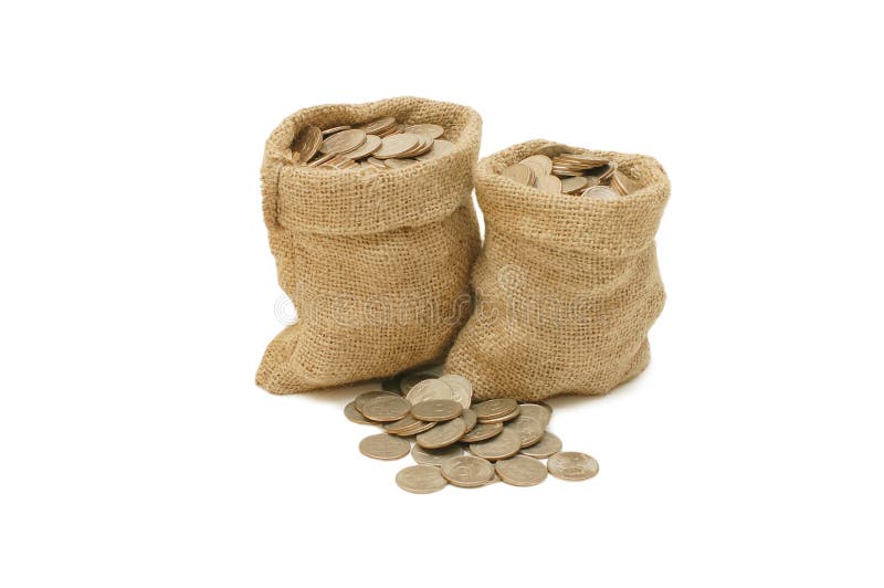 Money coins in bag stock image. Image of bank, full, money 11793089