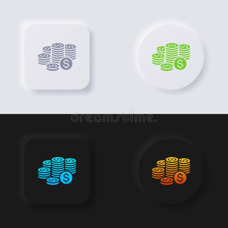 Money Coins Icon Set, Multicolor Neumorphism Button Soft UI Design ...
