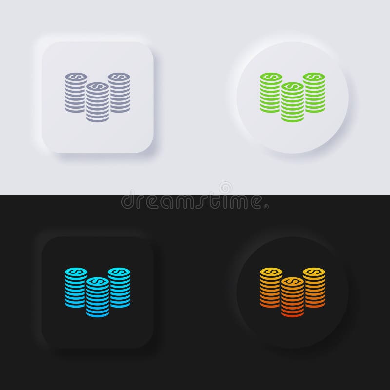 Money Coins Icon Set, Multicolor Neumorphism Button Soft UI Design ...