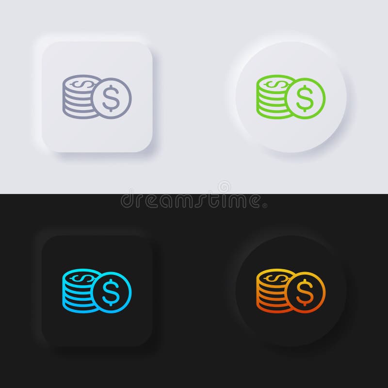 Money Coins Icon Set, Multicolor Neumorphism Button Soft UI Design ...
