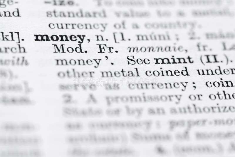 Money; Definition In English Dictionary. Stock Image Image of money