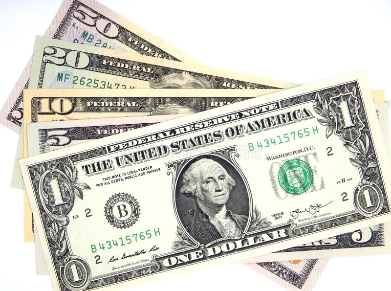 Money, dollar banknotes, one, five, ten, twenty, fifty dollars royalty free stock photography Money, dollar banknotes, one, five, ten, twenty, fifty dollars royalty free stock photography