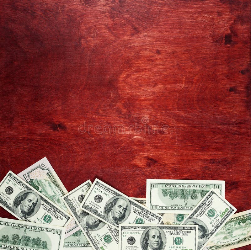 Download Money Dollar Currency On Wood Dark Red Background, Business Concept, Blank Space, Mock Up Stock ...