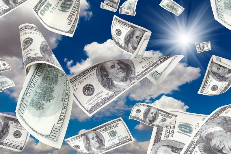 Money Falling from the Sunny Sky Stock Photo Image of banknote