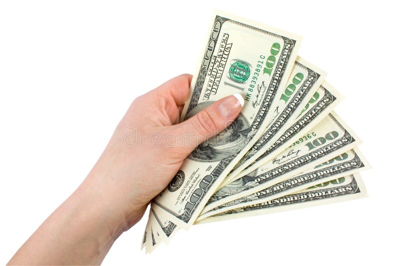 Isolated money in a giving hand on a white background